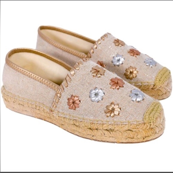 Jack Rogers Cream and Tan Espadrilles Flower Palmer Canvas Size 6.5 - Picture 8 of 9